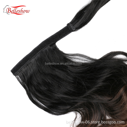 Hot sell Wholesale Available Ombre Mixed Color Straight Synthetic Ponytail Wrap Around Magic Paste Ponytail